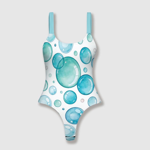 Watercolor Blue Bubbles Thong One Piece Swimsuit for Women Beach