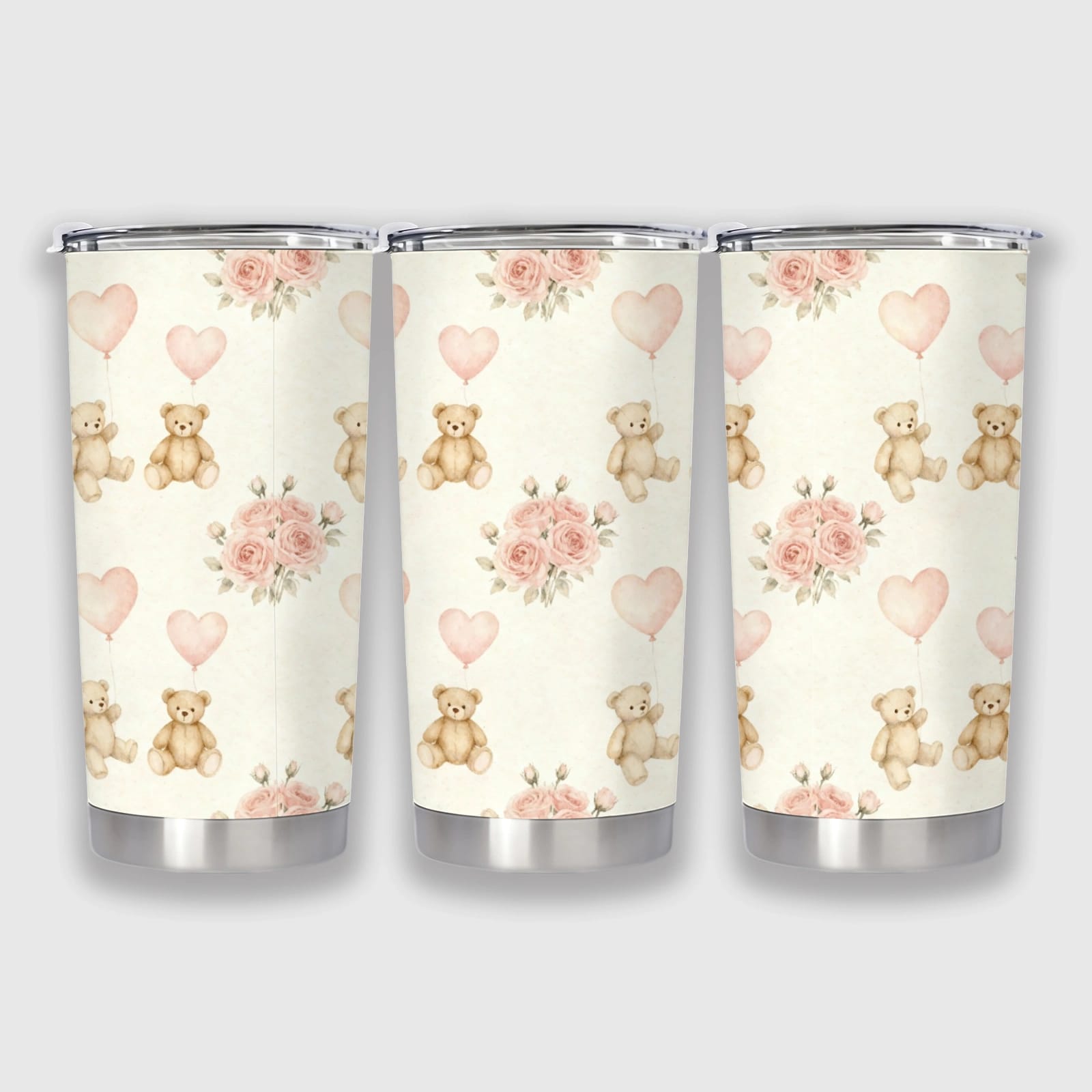 Vintage Teddy Bear Rose Insulated Tumbler for Her Valentine Gift