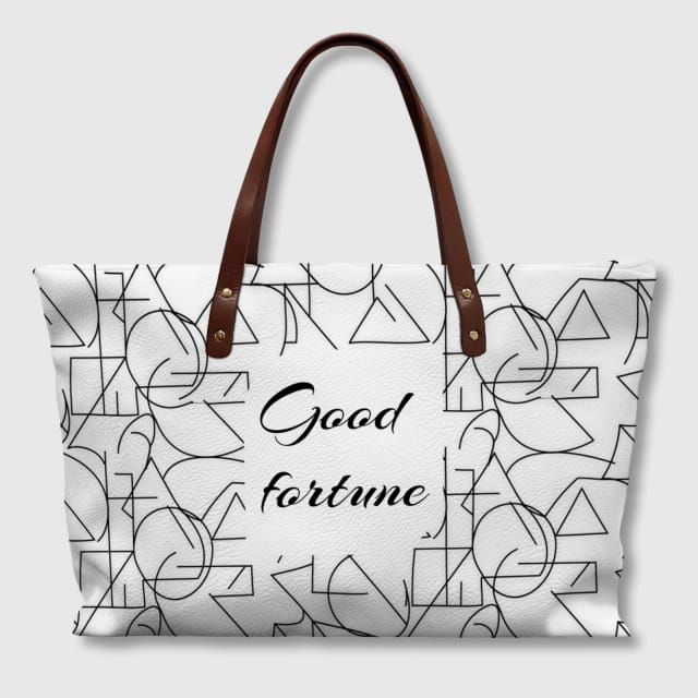 Minimalist Line Art Good Fortune PU Tote Bag for Daily Use