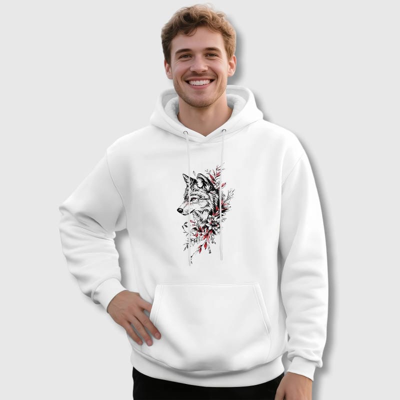 Floral Wolf Fleece Hoodie for Wolf Lovers Daily Wear