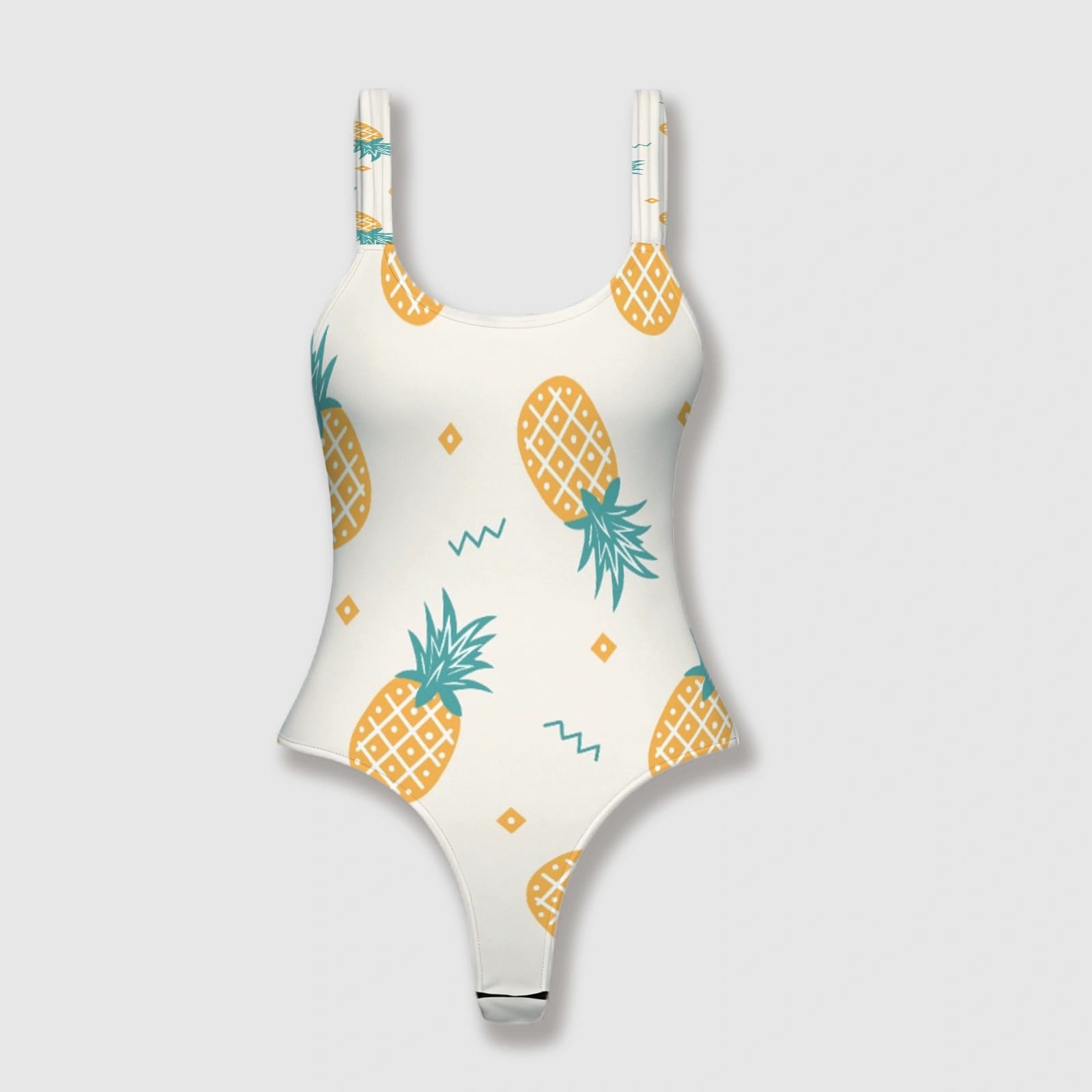 Pineapple Print Thong One-Piece Swimsuit for Women Summer Wear