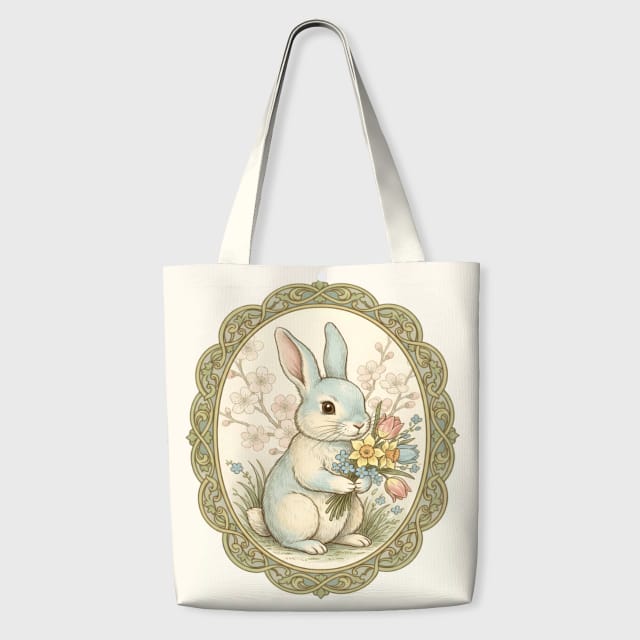 Vintage Floral Bunny Tote Bag for Rabbit Lovers Daily Use