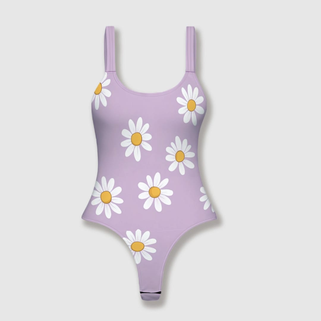 Daisy Print Thong One Piece Swimsuit for Women Summer Wear - 1
