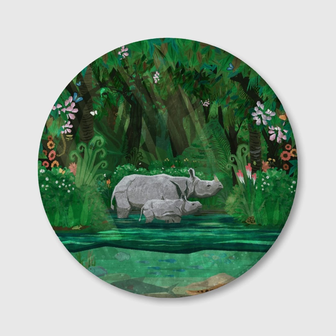 Rhinoceros Jungle Ceramic Coaster - 1