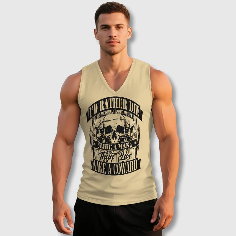 Skull Quote V-Neck Tank Top for Men Gym Casual Wear