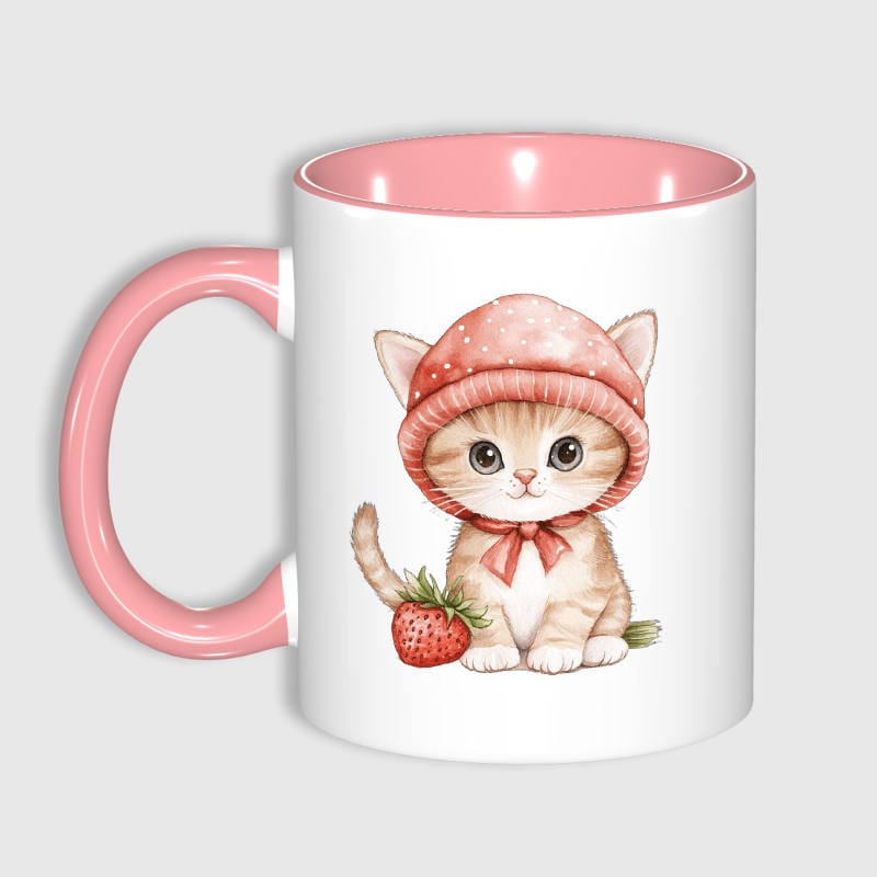 Cute Strawberry Cat 11oz Mug for Cat Lovers Birthday Gift