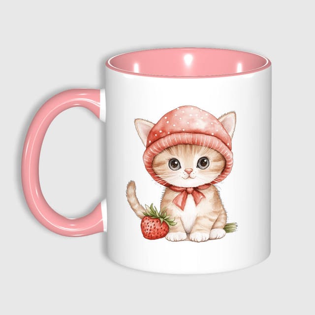 Cute Strawberry Cat 11oz Mug for Cat Lovers Birthday Gift