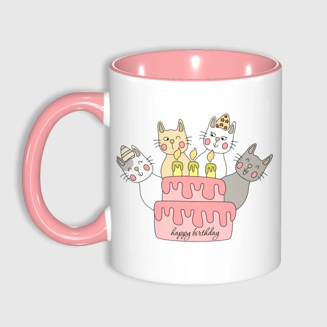 Birthday Cat Pink Accent Mug for Cat Lovers Gift