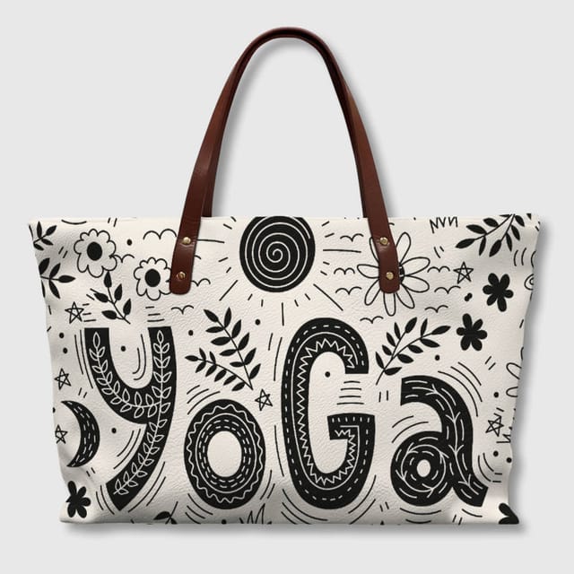 Floral Yoga Doodle Tote Bag for Yoga Lovers Daily Use