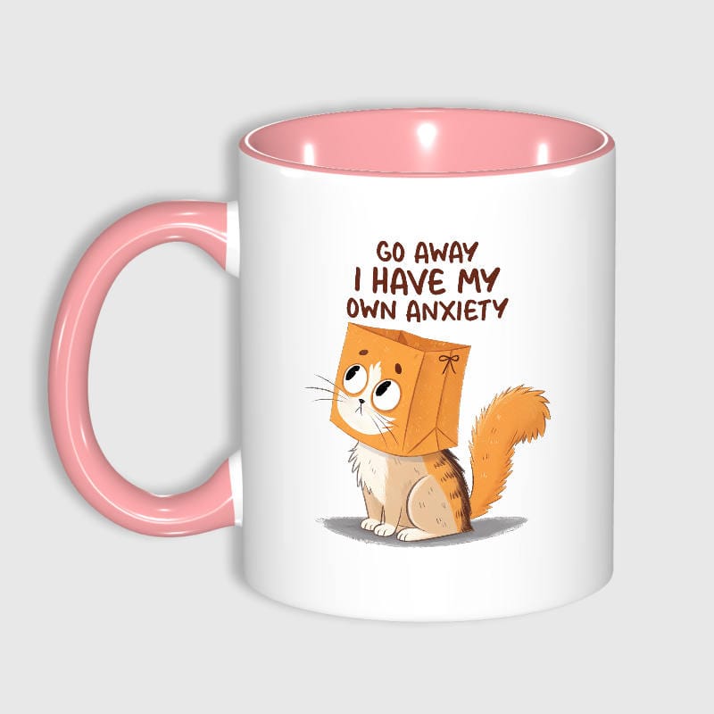 Funny Anxious Cat 11oz Pink Mug for Pet Lovers Daily Use