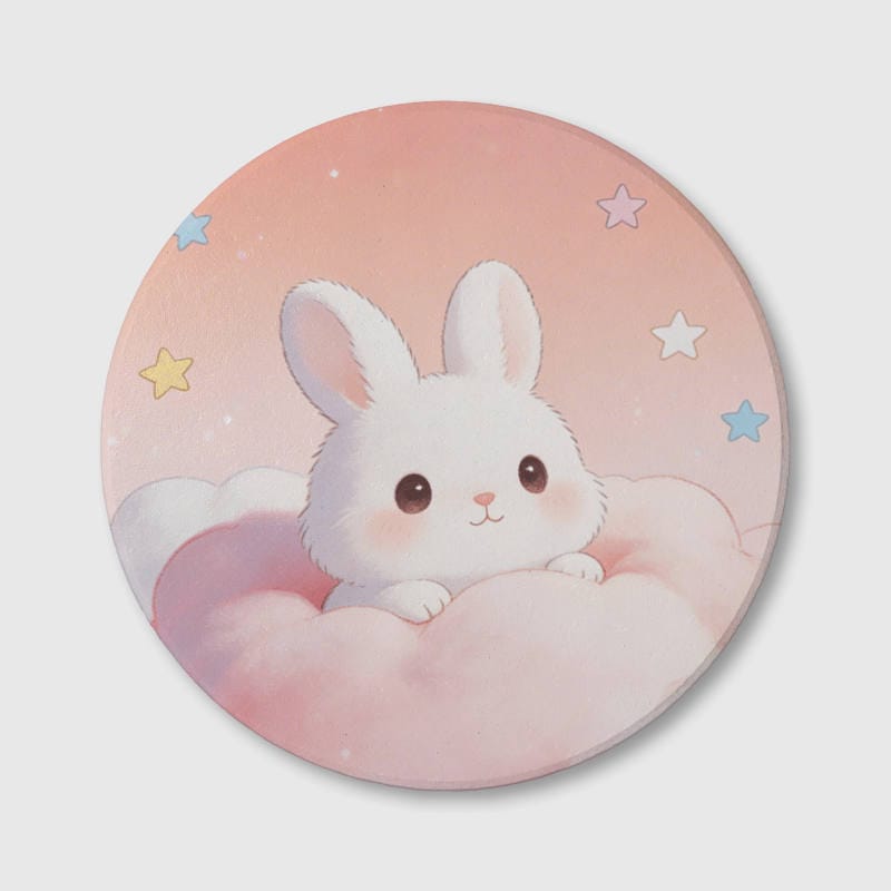 Cute Kawaii Bunny Ceramic Coaster for Rabbit Lovers Easter Gift