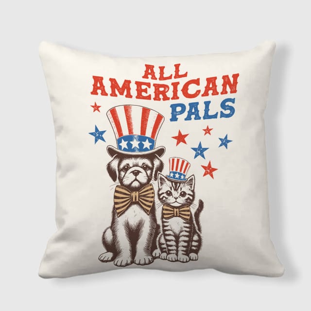 Patriotic Dog Cat Throw Pillow for Pet Lovers 4th of July Decor