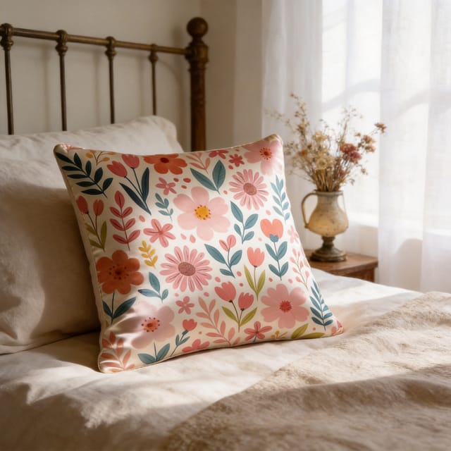 Personalized Double-Sided Satin Floral Pillow