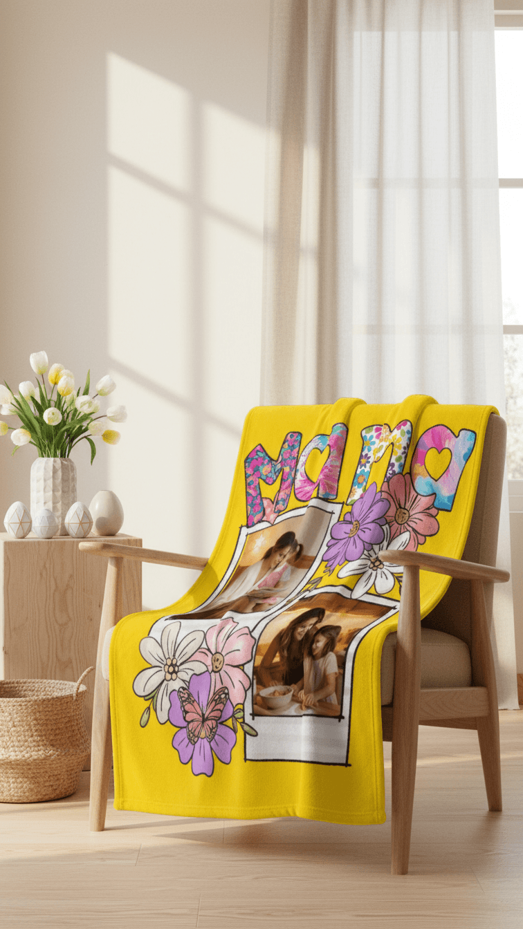 Custom Mama Photo Fleece Blanket - Personalized Gift for Mom - 1