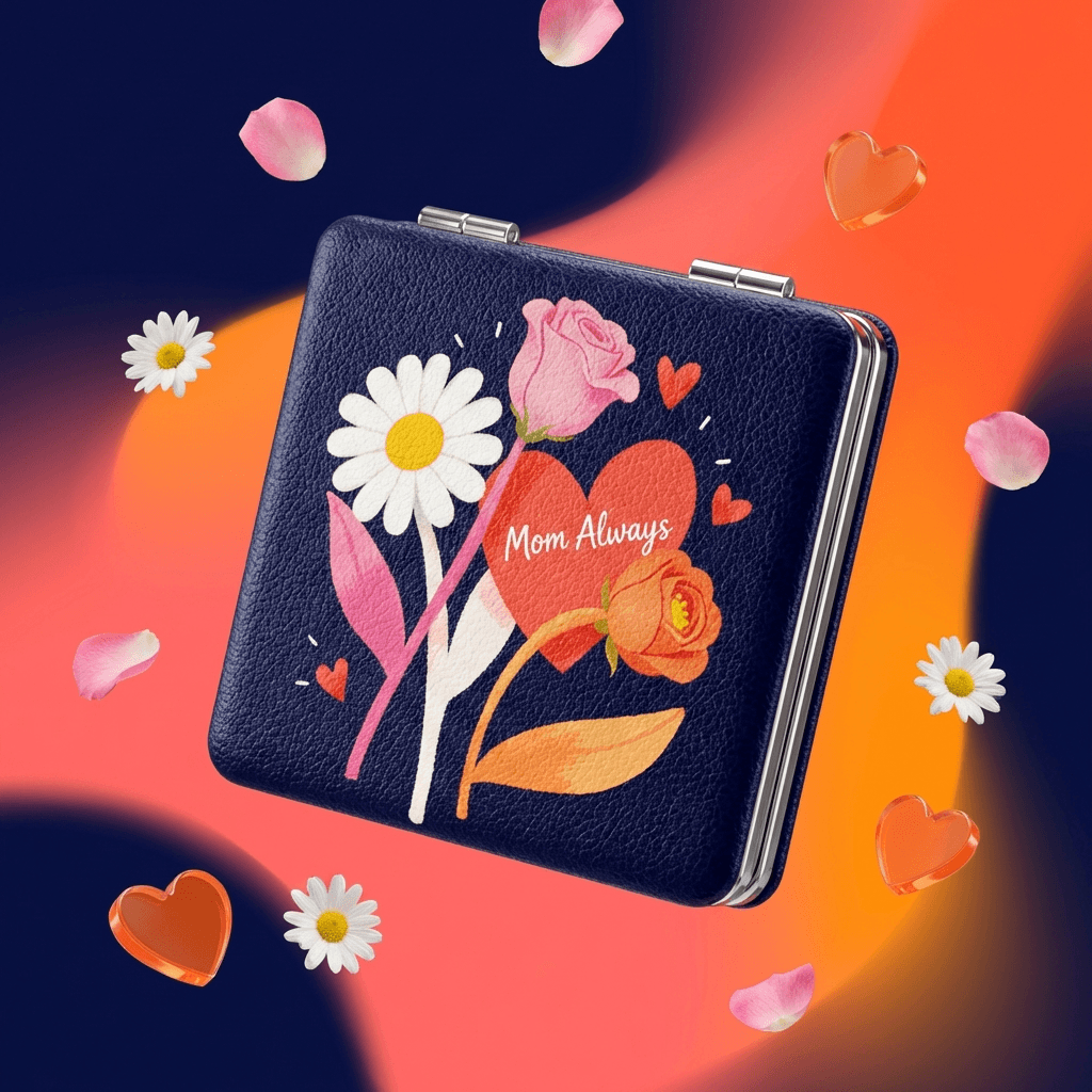 Floral Heart Pocket Makeup Mirror | Personalized Gift for Mom