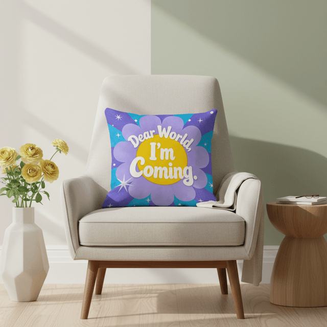 'Dear World, I'm Coming' Double-Sided Pillow | Baby Shower Gift