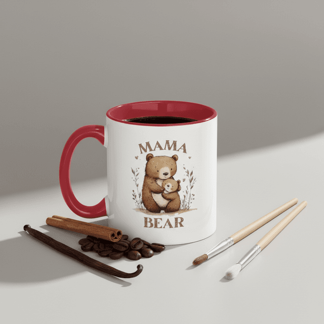 Custom Mama Bear 11oz Red Accent Mug - Personalized Gift for Mom, Mother's Day Present
