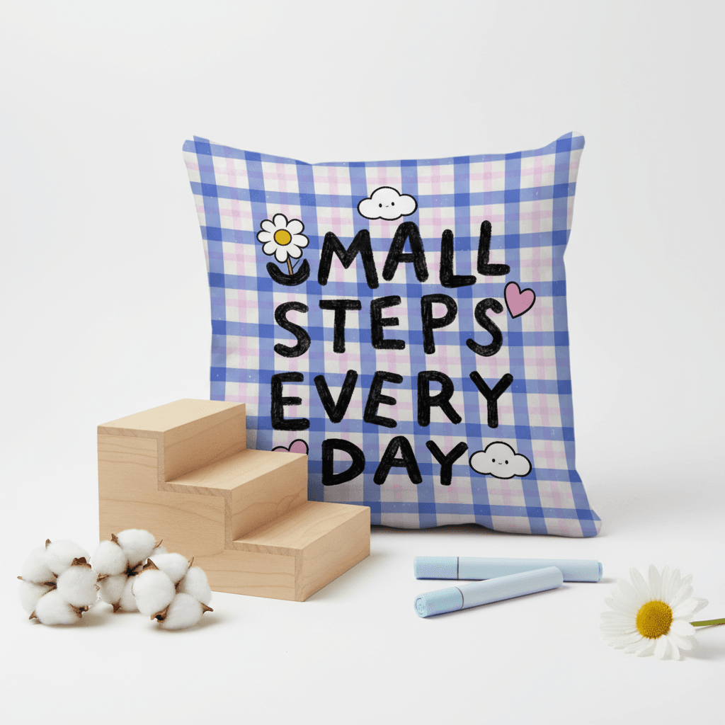 Custom 'Small Steps Every Day' Double-Sided Satin Pillow | Motivational Personalized Gift