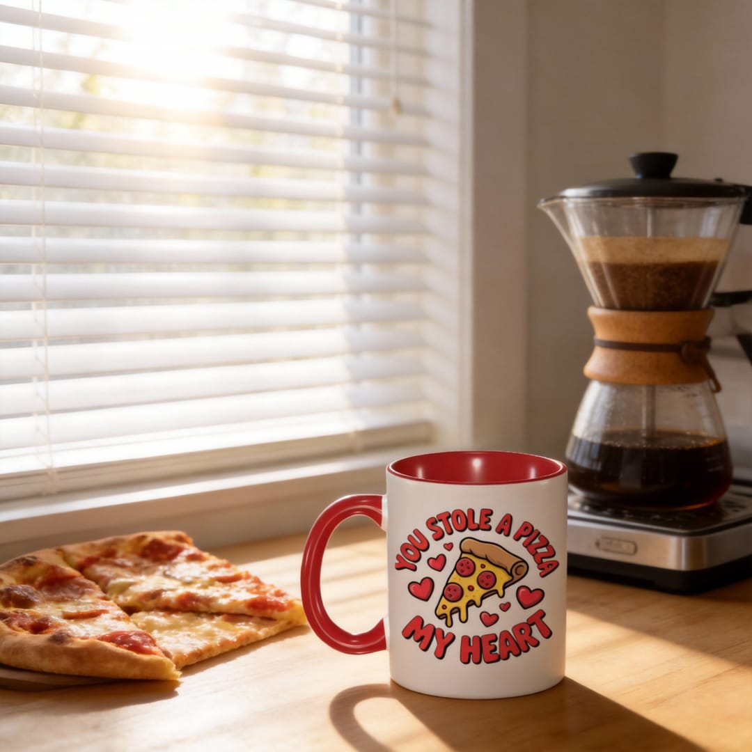 Personalized Pizza Heart Red Accent Mug - Custom Photo & Text 11oz Gift Mug - 1
