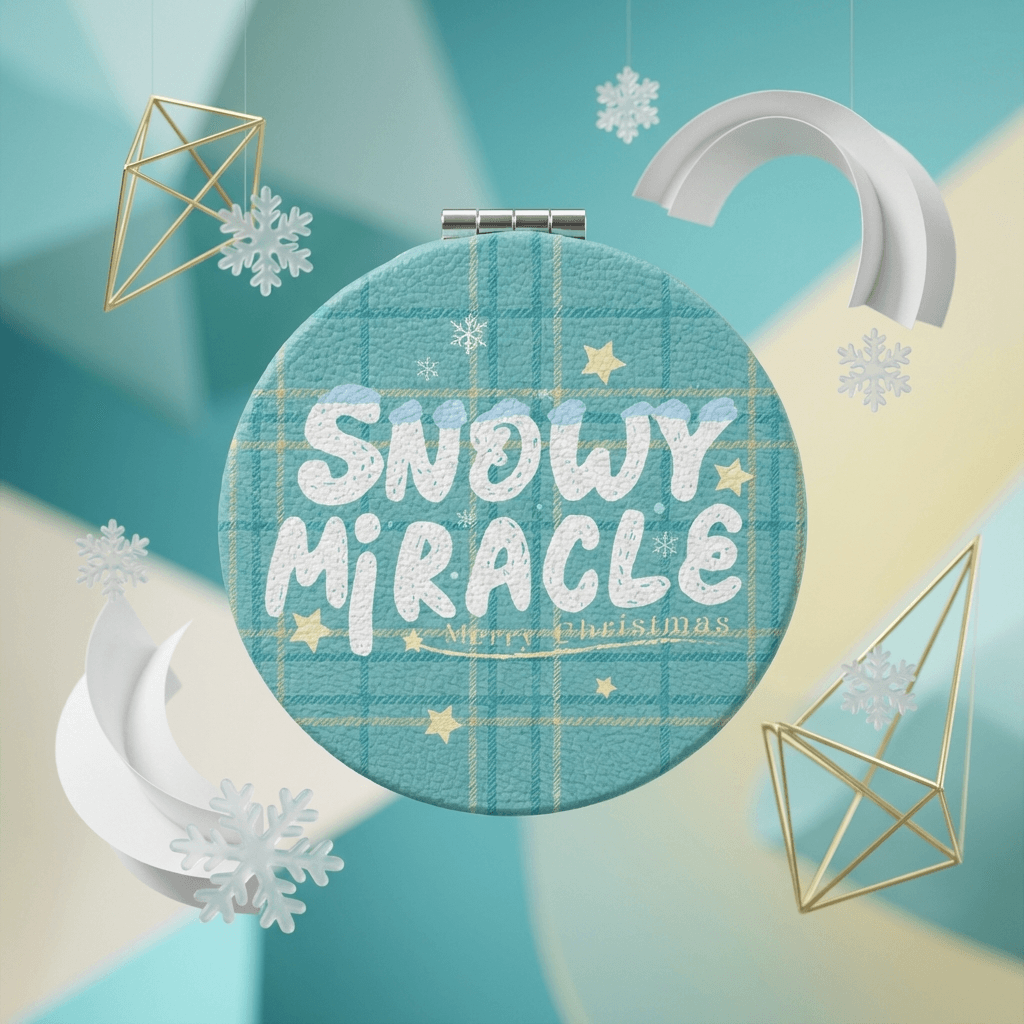 Snowy Miracle Pocket Compact Mirror | PU Makeup Gift for Christmas