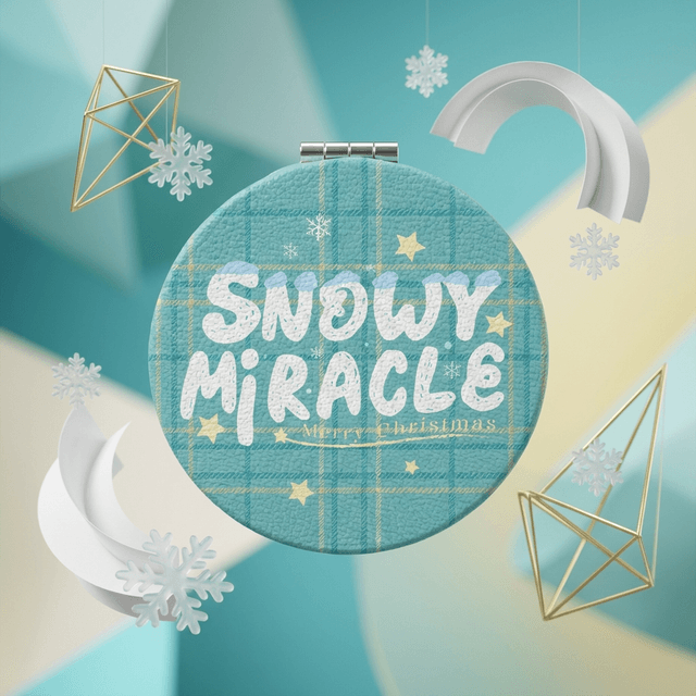 Snowy Miracle Pocket Compact Mirror | PU Makeup Gift for Christmas