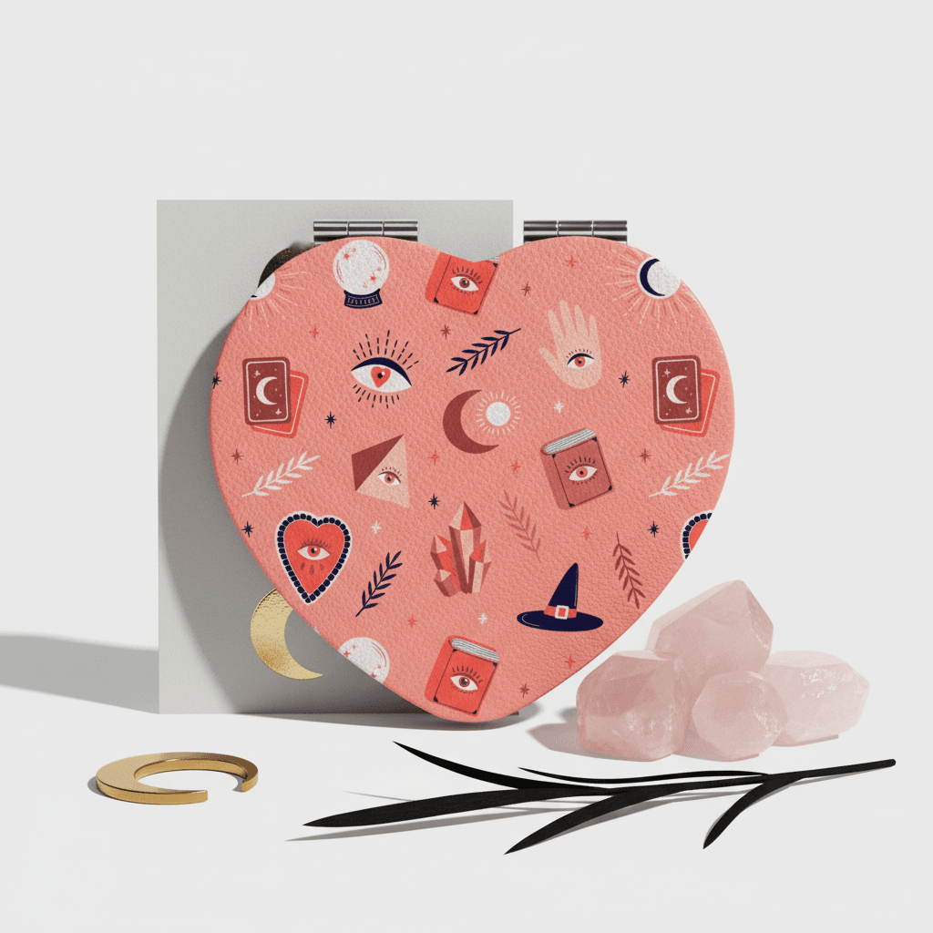 Heart-Shaped PU Pocket Mirror | Witchy Aesthetic Compact Makeup Mirror - Perfect Gift - 1