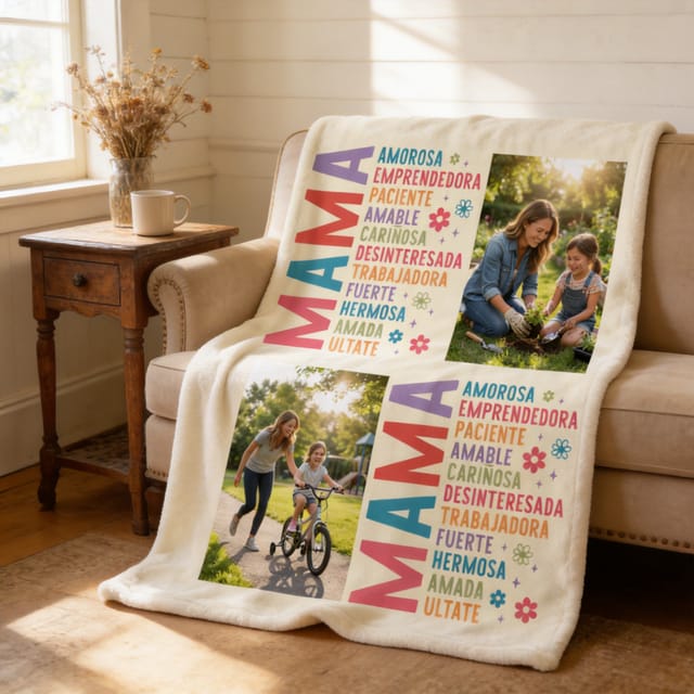MAMA Spanish Traits Photo Fleece Blanket - Gift for Mom