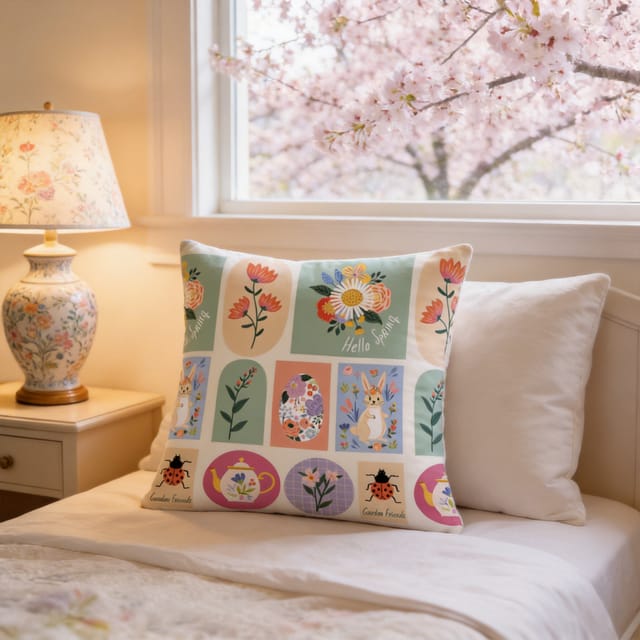 Personalized Spring Garden Easter Double-Sided Satin Pillow
