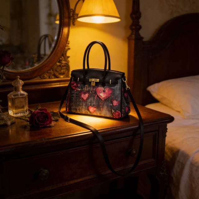 Personalized Gothic Heart & Rose PU Handbag