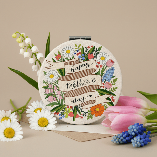 Mother's Day Round Pocket Compact Mirror - Gift for Mom