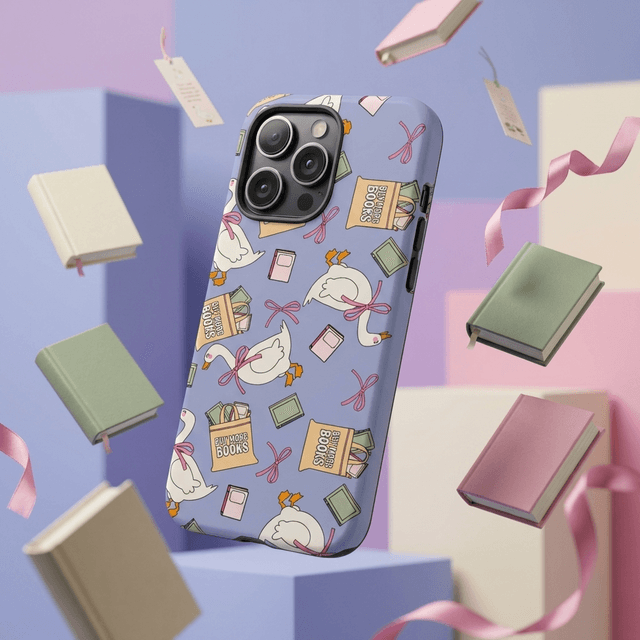 Cute Goose Book Themed Magnetic Phone Case for Bookworm Birthday & Holiday Gifting
