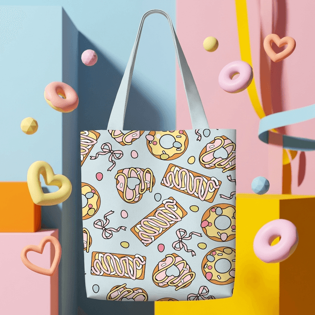Cute Dessert Print Canvas Tote Bag for Sweet Lovers Birthdays & Everyday Use