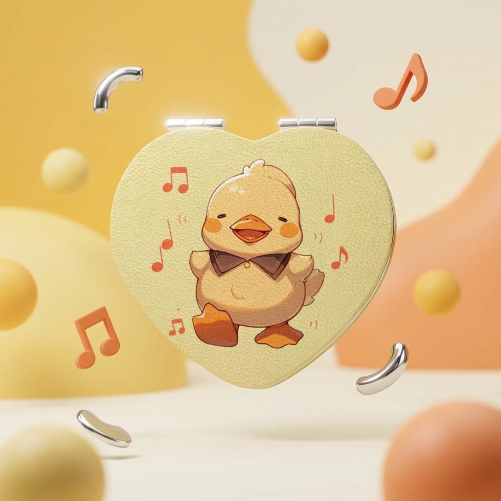 Cute Singing Duck Heart Shaped Pocket Makeup Mirror for Birthday Gifts