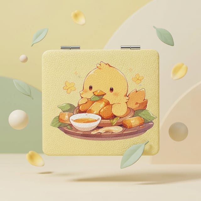 Cute Yellow Chick Square Pocket Makeup Mirror for Women, Teens, Birthday & Thoughtful Gifting