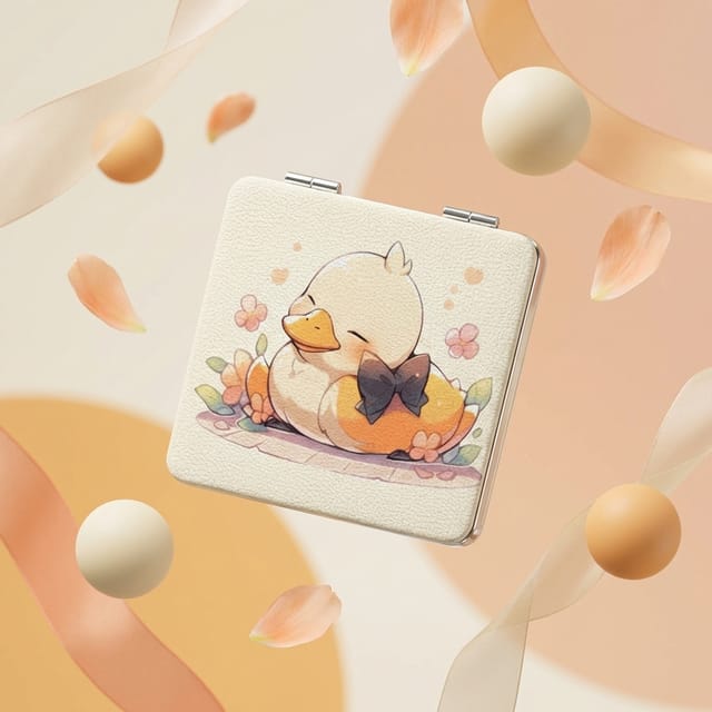Cute Cartoon Duck Square Portable Pocket Makeup Mirror for Gifts & Daily Use