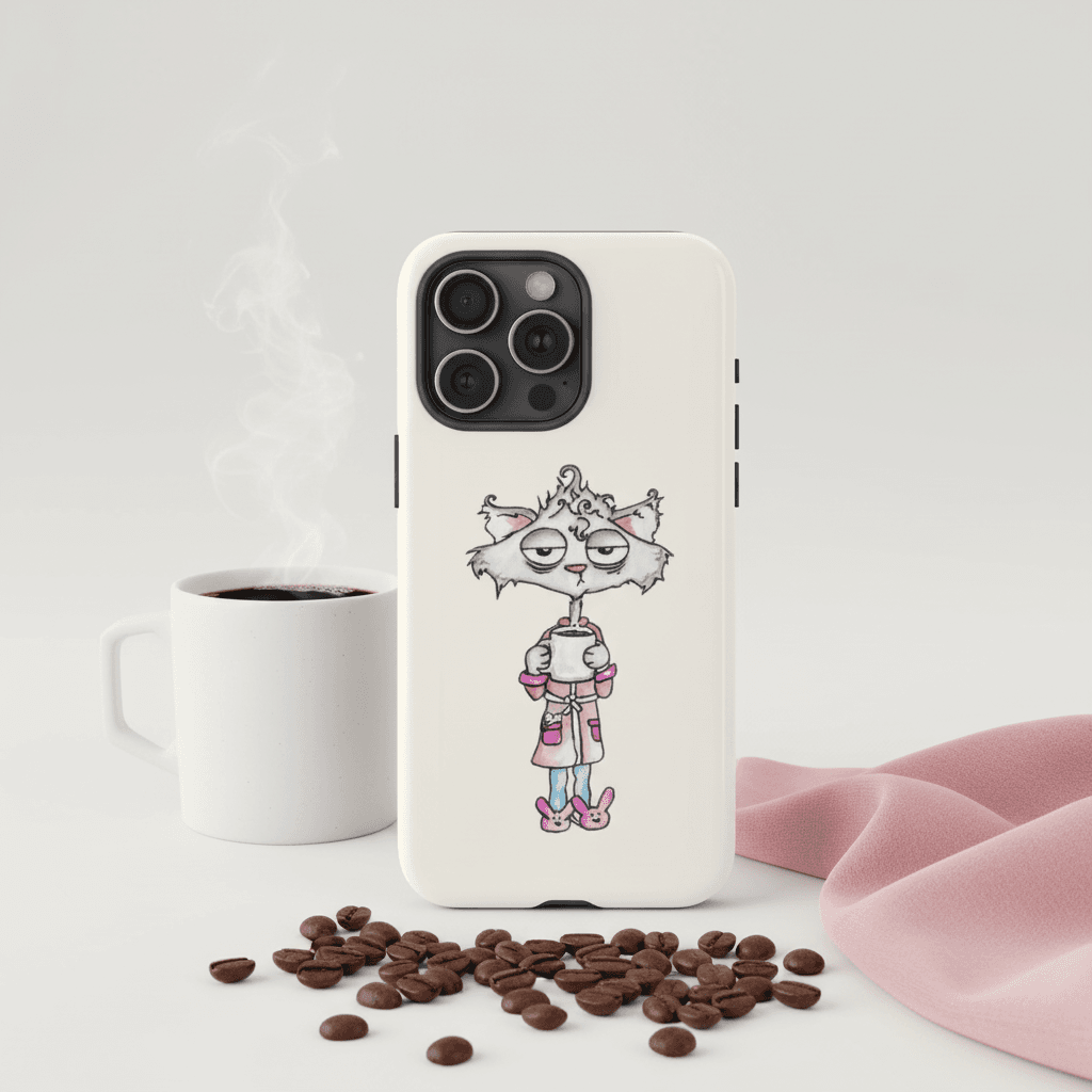 Sleepy Coffee Cat Magnetic Phone Case for Cat Lovers Daily Use