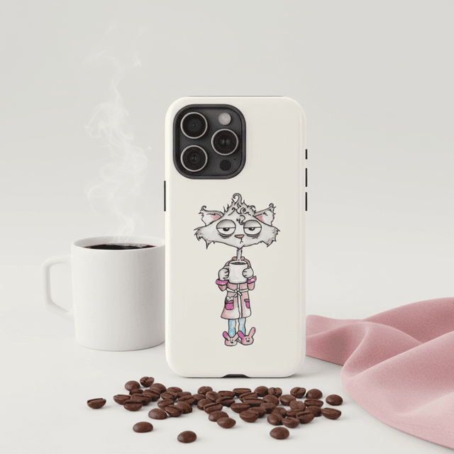 Sleepy Coffee Cat Magnetic Phone Case for Cat Lovers Daily Use