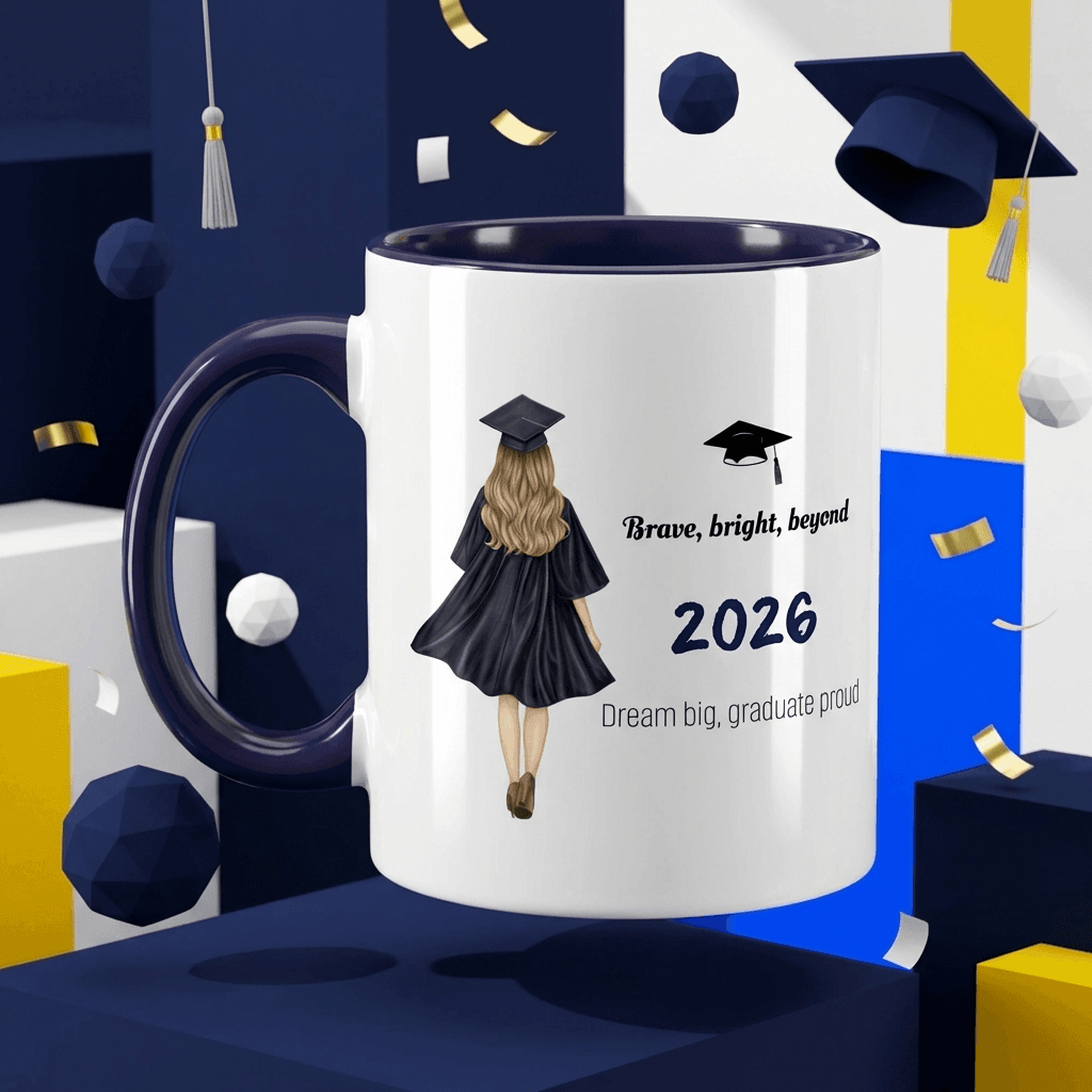 Personalized 2026 Graduation Gift 11oz Blue Accent Mug For High School & College Grads