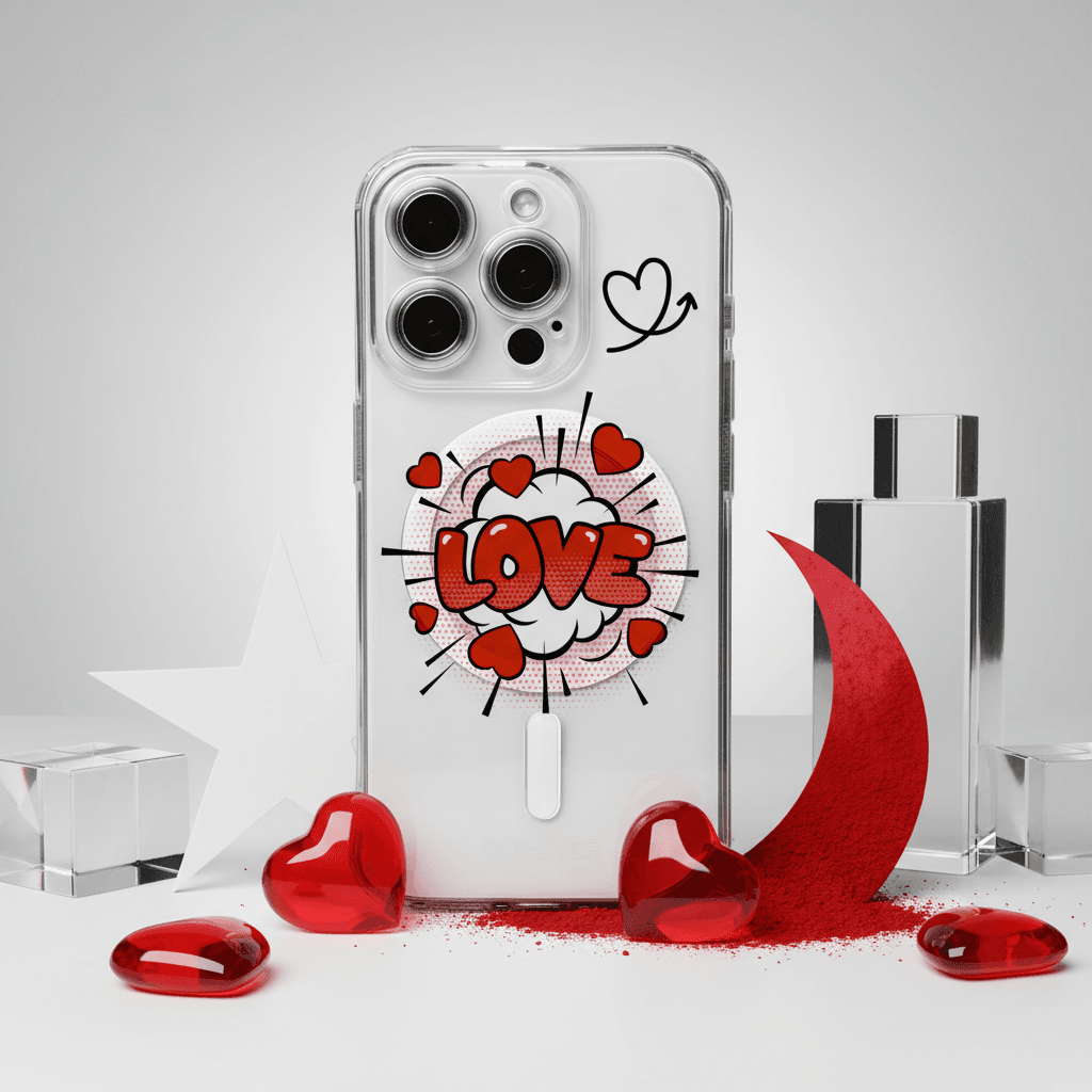 Retro Love Comic MagSafe Clear Shockproof iPhone Case for Valentine's Day Couple Gifts