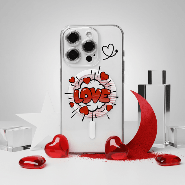 Retro Love Comic MagSafe Clear Shockproof iPhone Case for Valentine's Day Couple Gifts