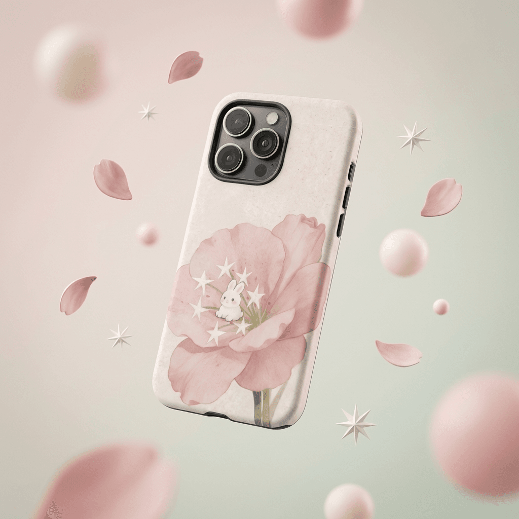 Cute Pink Floral Bunny Magnetic iPhone Case for Women Birthday Holiday Gifts