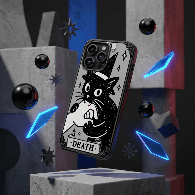Witchy Black Cat Death Tarot Magnetic iPhone Case | Spooky Gift for Occult Fans, Halloween & Birthdays