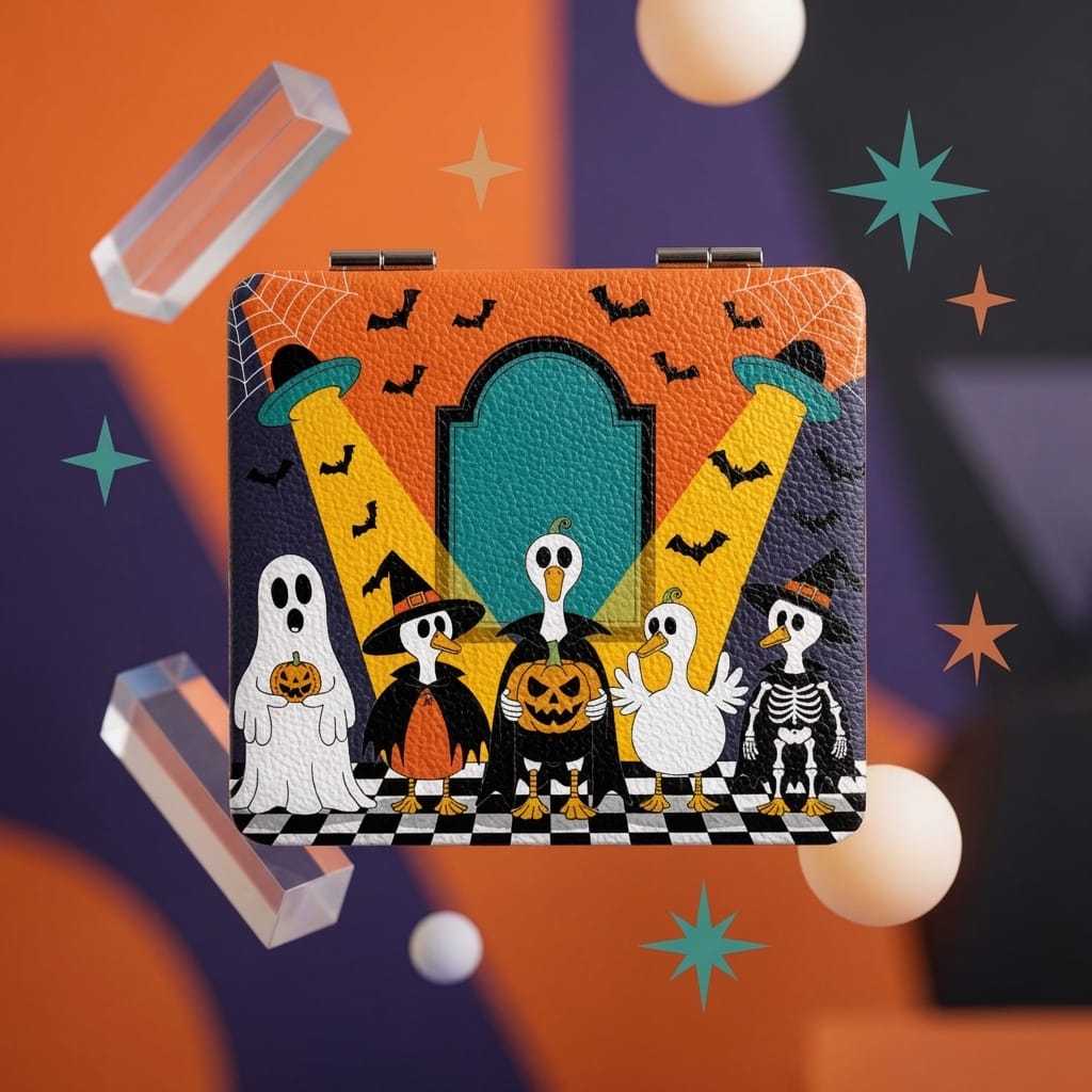 Halloween Cute Goose Print Square Pocket Makeup Mirror Perfect Holiday Gift for Her