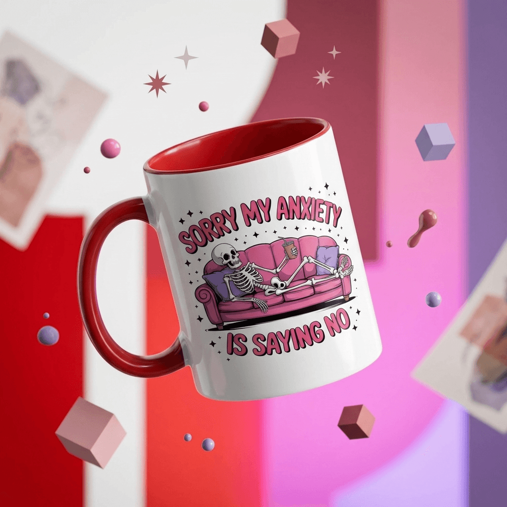 11oz Red Accent Funny Anxiety Skeleton Coffee Mug Sarcastic Gift for Best Friends
