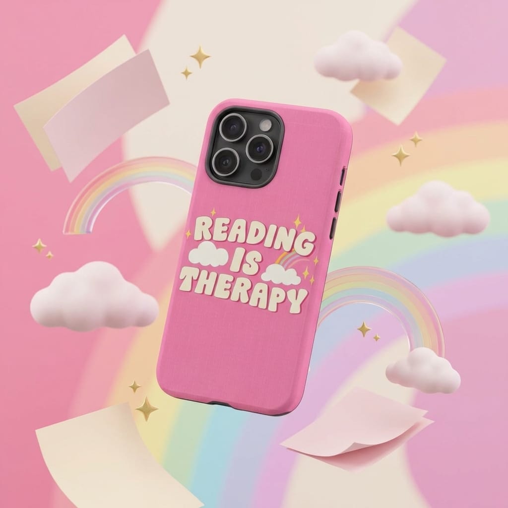 Reading Themed Pink Magnetic iPhone Case Cute Gift for Book Lovers Birthdays Book Club