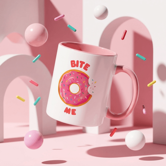 11oz Pink Donut 'Bite Me' Coffee Mug Funny Gift for Friends Birthdays & Everyday Gifting