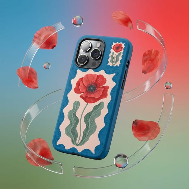 Retro Red Poppy Print Magnetic Phone Case Ideal Gift for Birthdays & Daily Use