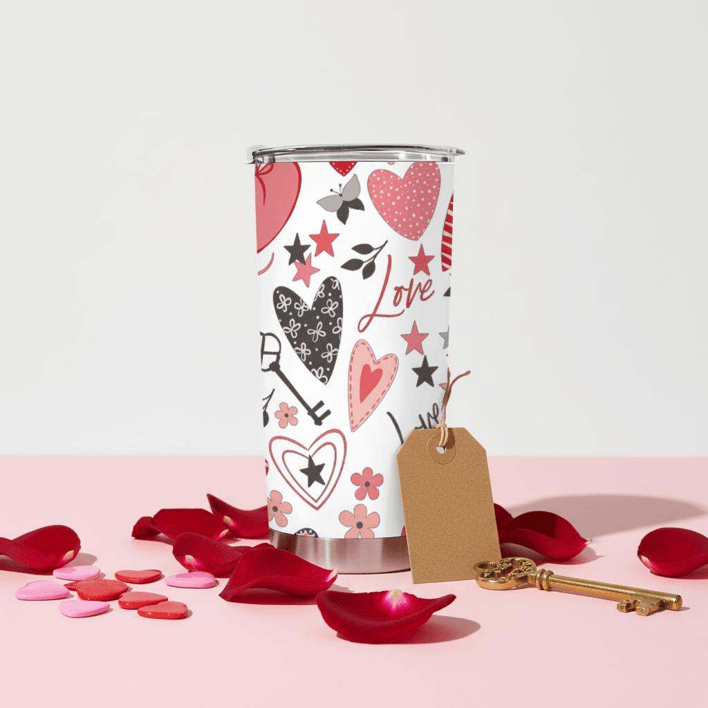 Valentine's Love Pattern Stainless Steel Tumbler for Romantic Gift Giving