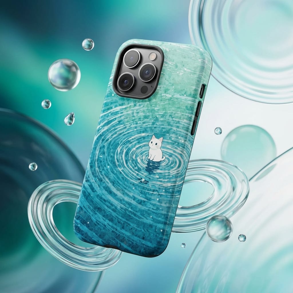 Cute Water Ripple White Cat Magnetic Phone Case for Cat Lovers Birthday & Holiday Gifts