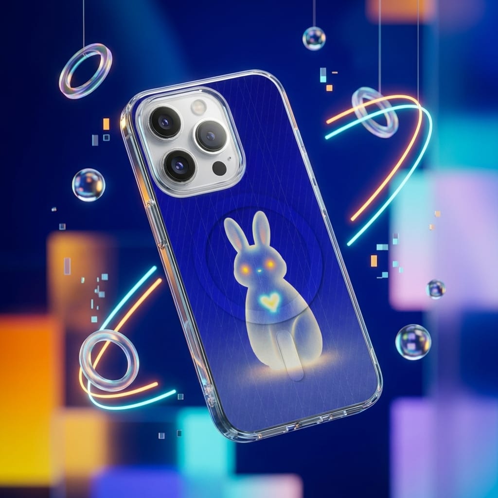 Glow Bunny Clear Magnetic iPhone Case Cute Gift for Birthdays Holidays and Special Occasions